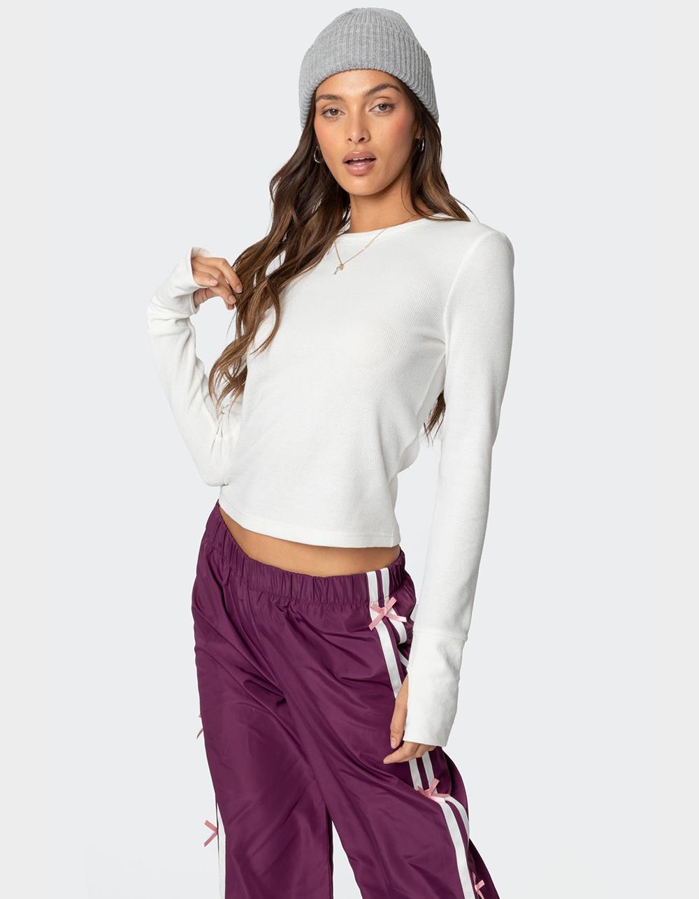 EDIKTED Waffle Long Sleeve Tee - WHITE | Tillys