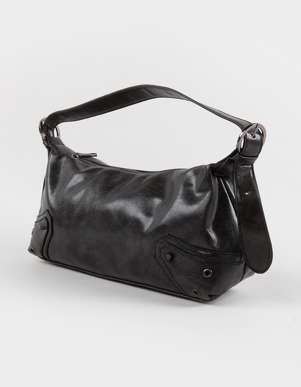 Faux Leather Shoulder Bag - WASHED BLACK