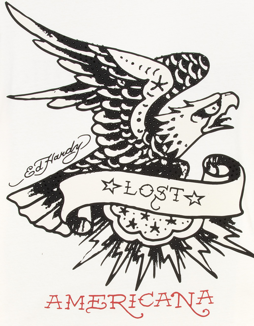 ED HARDY x MGK Lost Eagle Rhinestone Mens Boxy Tee - CREAM