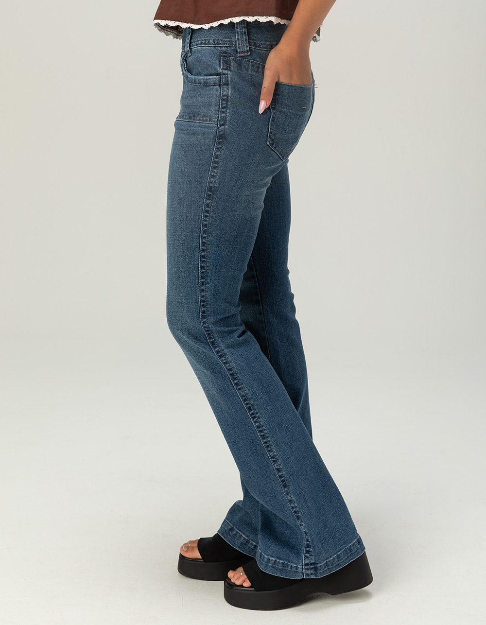 RSQ Womens Low Rise Extended Tab Bootcut Jeans - MEDIUM WASH