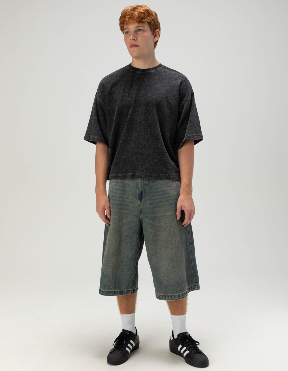 RSQ Mens Textured Baggy Crop Tee - BLACK