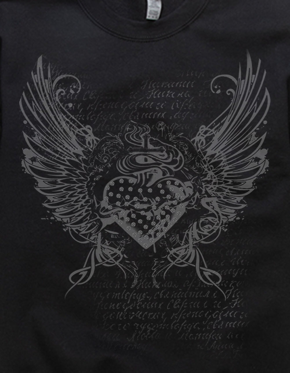 Heart Winged Unisex Crewneck Sweatshirt - BLACK