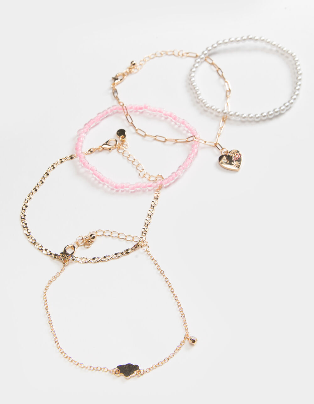 FULL TILT 5 Pack Pearl Bead & Chain Heart Bracelet Set PURPLE COMBO