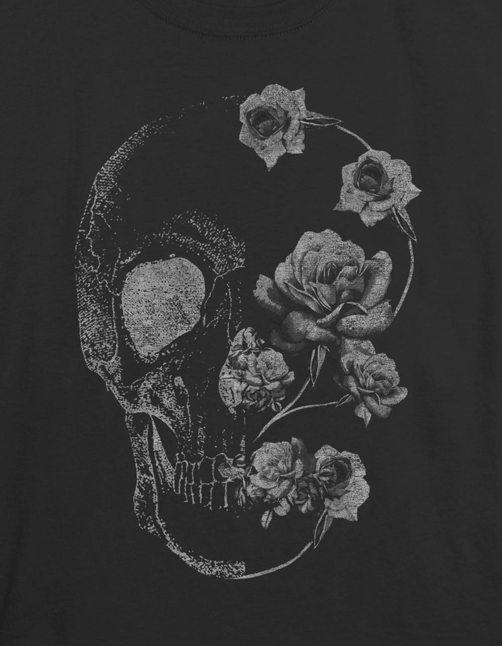 SKULL Split Floral Unisex Tee - BLACK