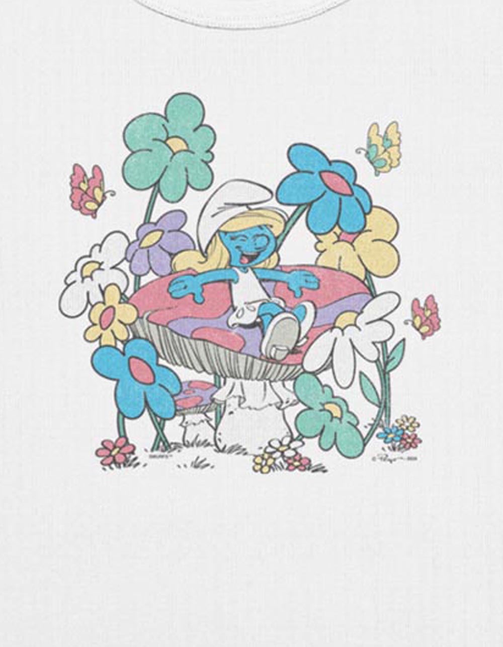THE SMURFS Smurfette Mushroom Life Womens Baby Tee - CREAM
