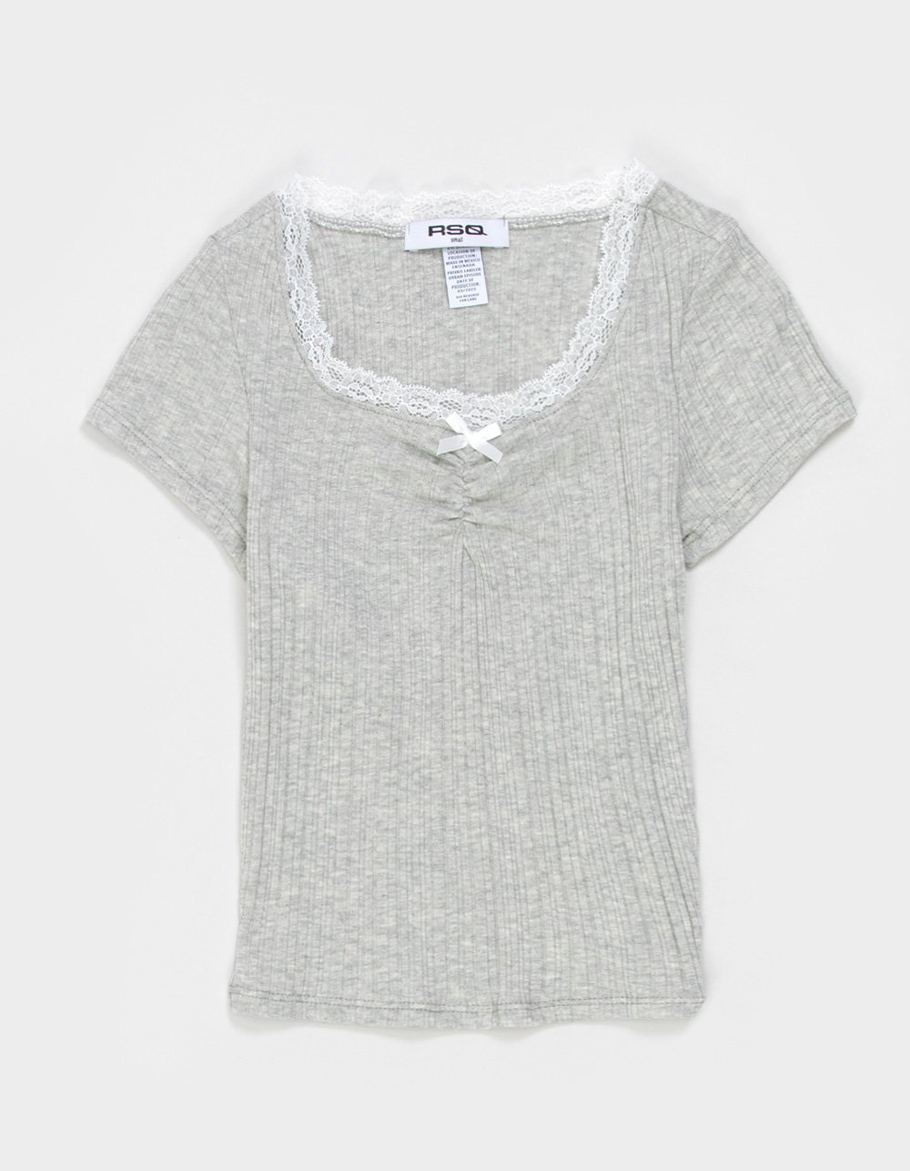 RSQ Girls Cinch Lace Trim Top - HEATHER GRAY