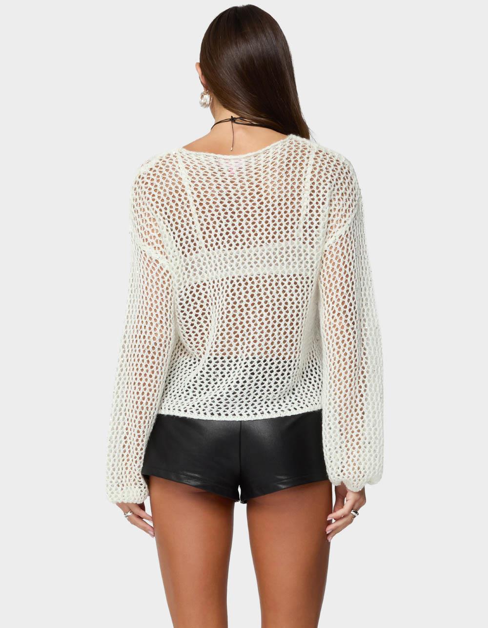 EDIKTED Charlise Open Knit Sequin Top - WHITE