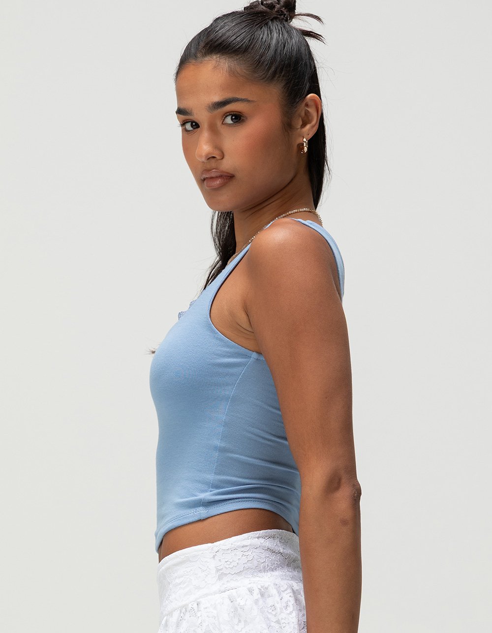 BOZZOLO Womens Lace Trim Square Neck Top