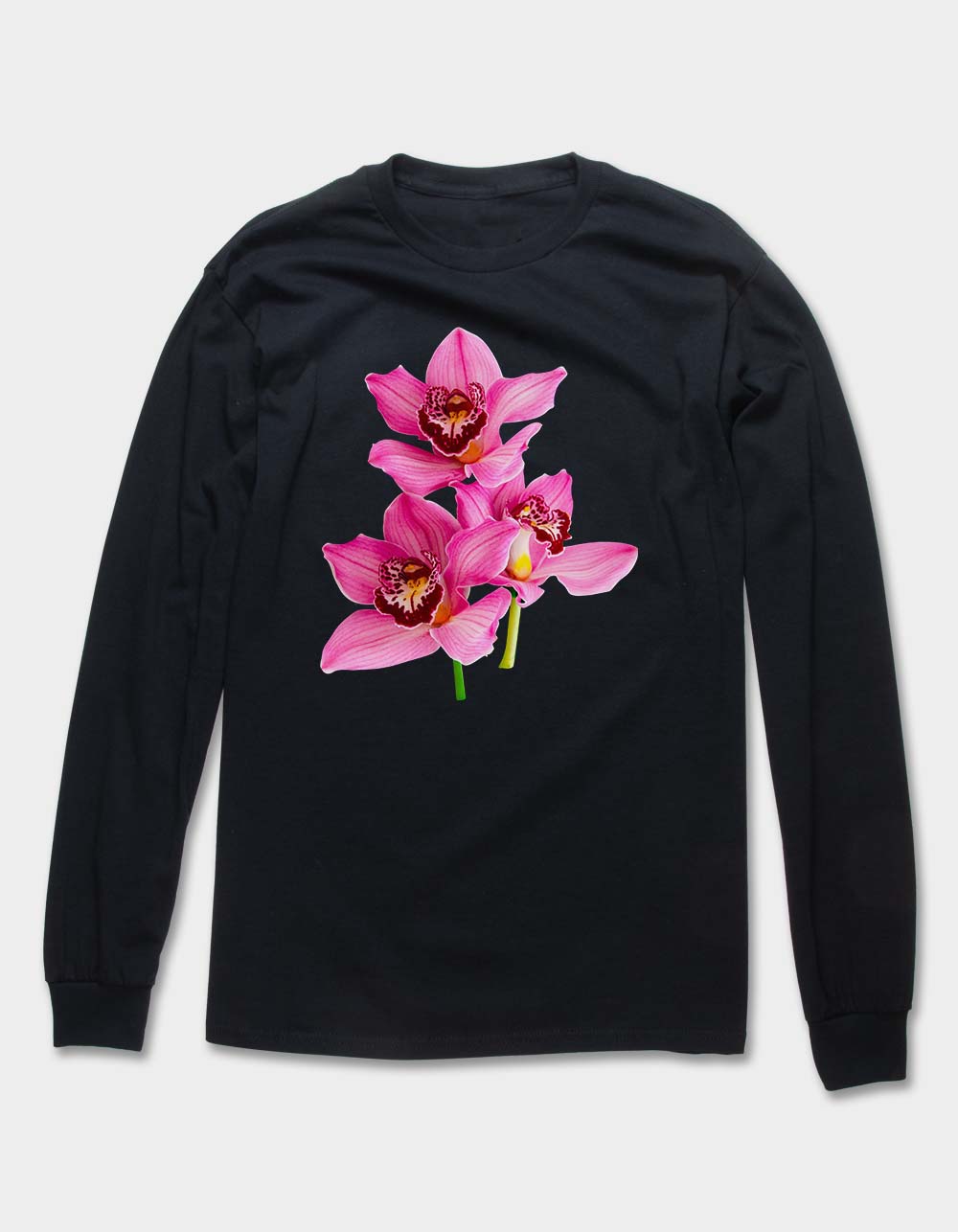 FLOWER Orchids Unisex Long Sleeve Tee - BLACK