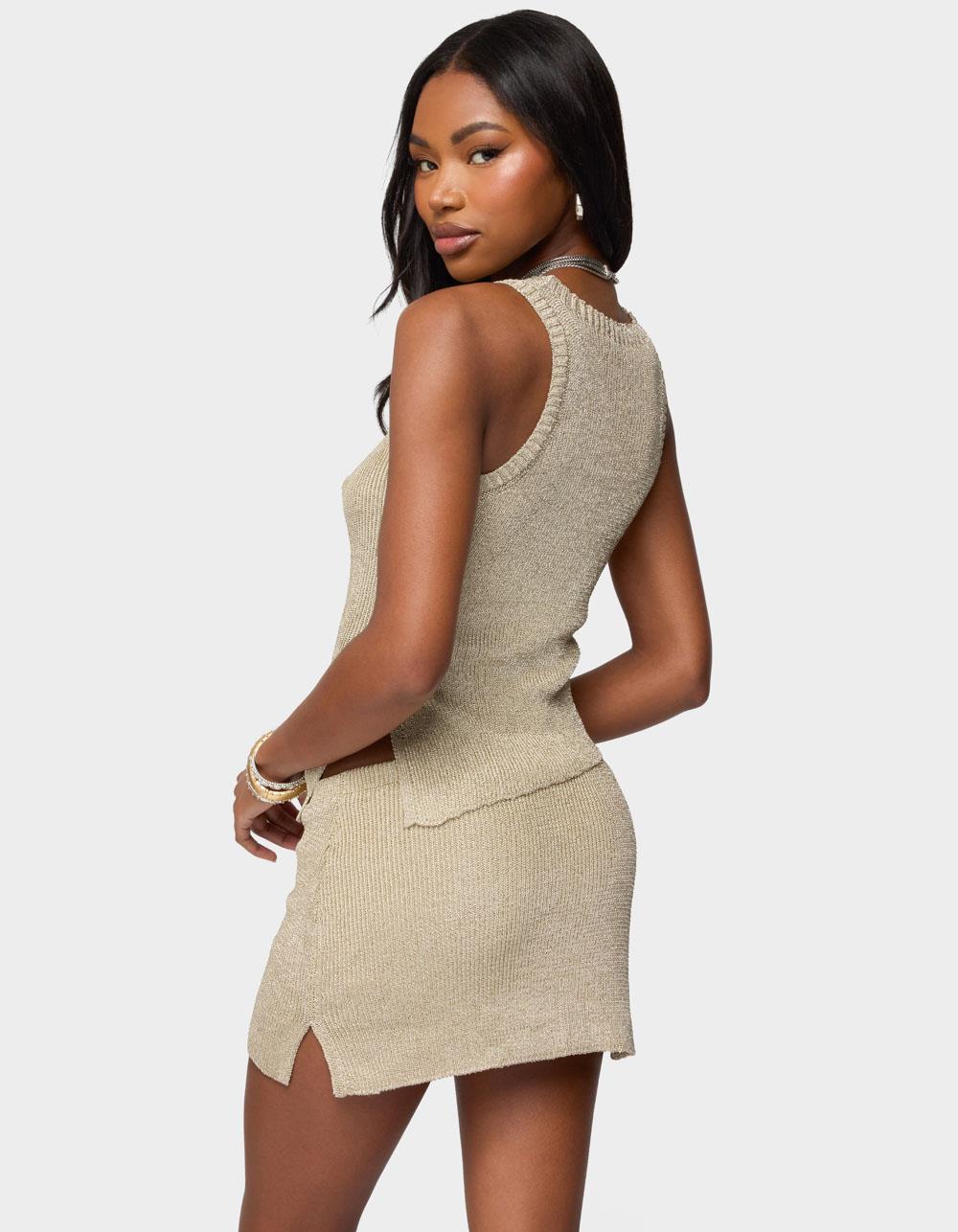 EDIKTED Goldy Asymmetric Metallic Knit Top - GOLD