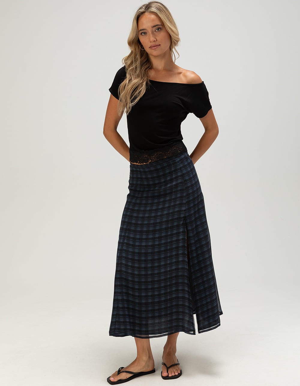 NECTAR CLOTHING Womens Midi Skirt - BLUE COMBO
