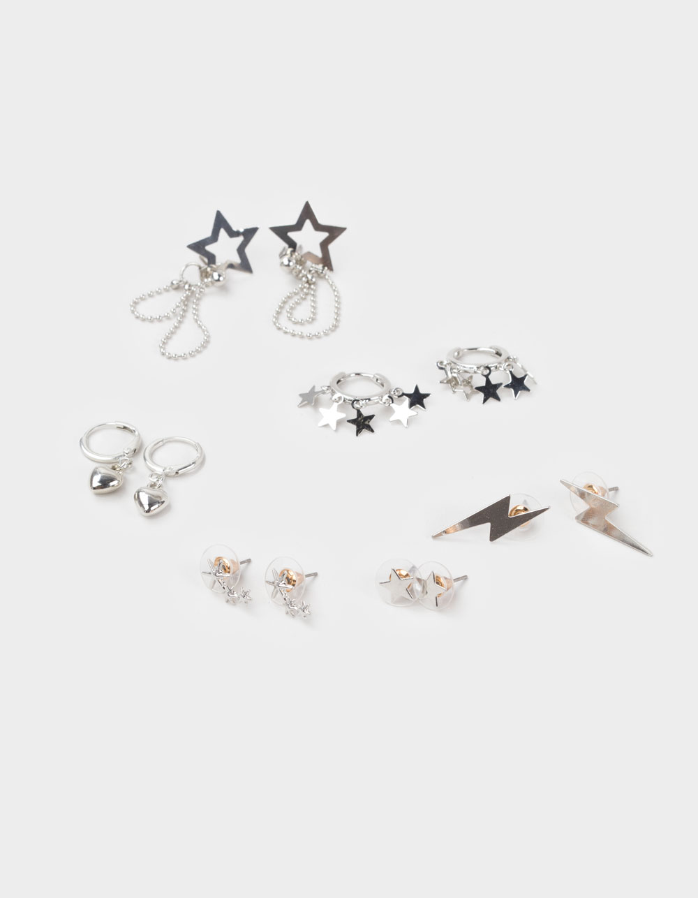 FULL TILT 6 Pack Star Heart Chain Earrings - SILVER