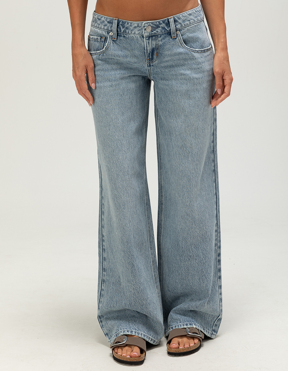 RSQ Womens Ultra Low Rise Baggy Star Patch Jeans - MEDIUM WASH
