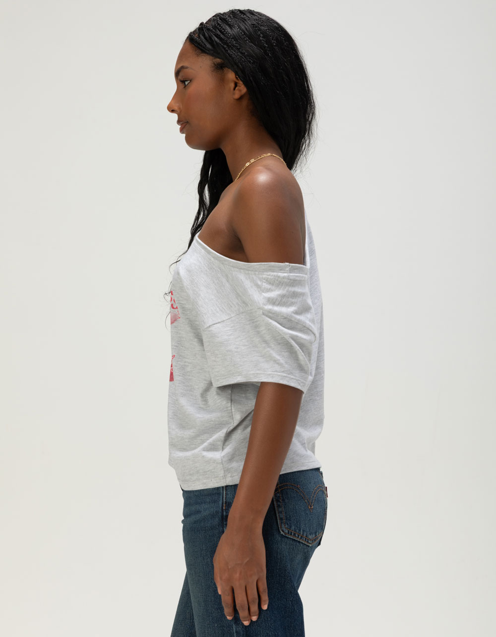 STRAWBERRY SHORTCAKE Womens Off The Shoulder Tee - GRAY