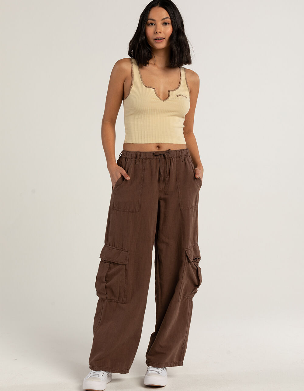 ASOS DESIGN pull on cargo pant with linen in off white  ASOS