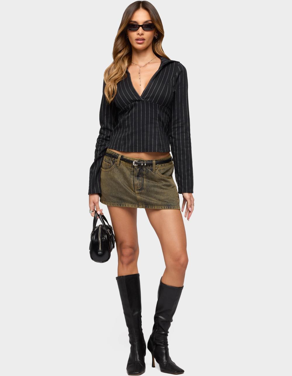 EDIKTED Araceli Pinstripe Tailored Shirt - BLACK