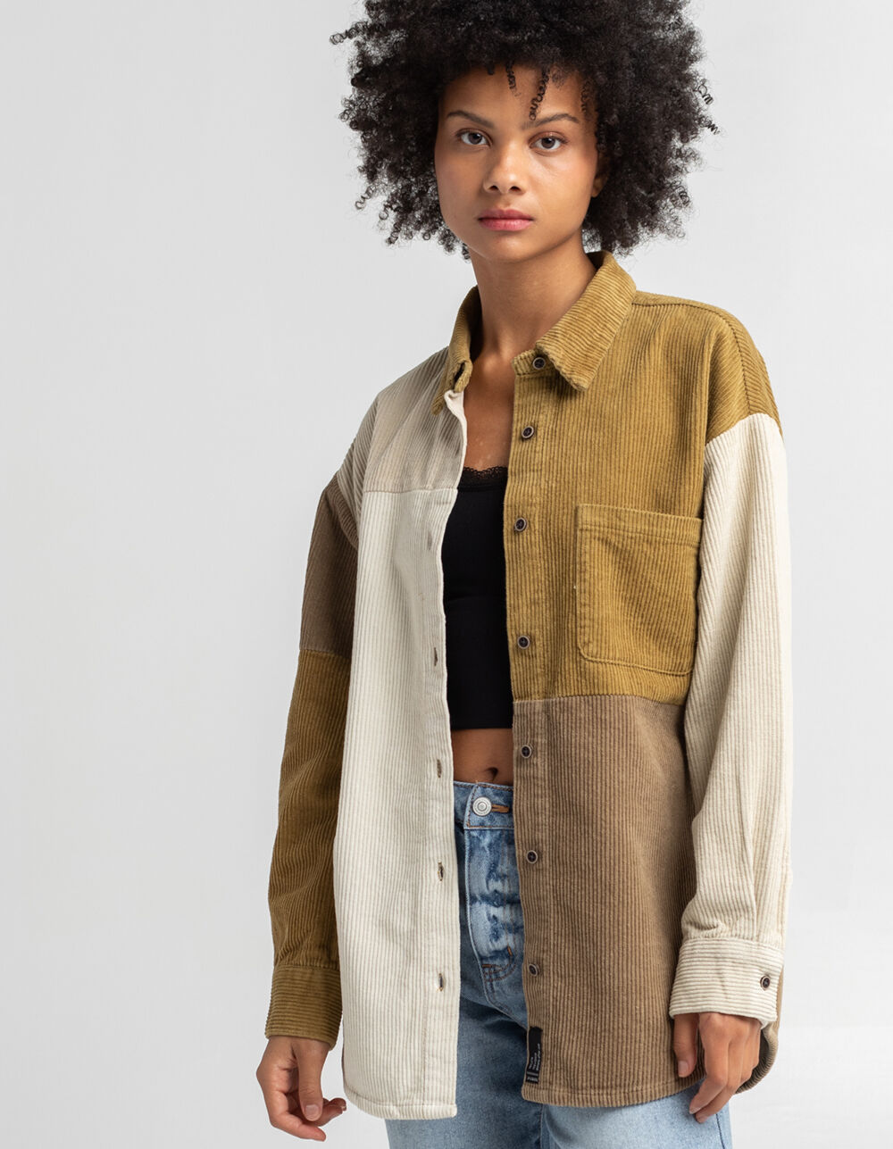 RSQ Womens Colorblock Corduroy Shacket TAN COMBO Tillys