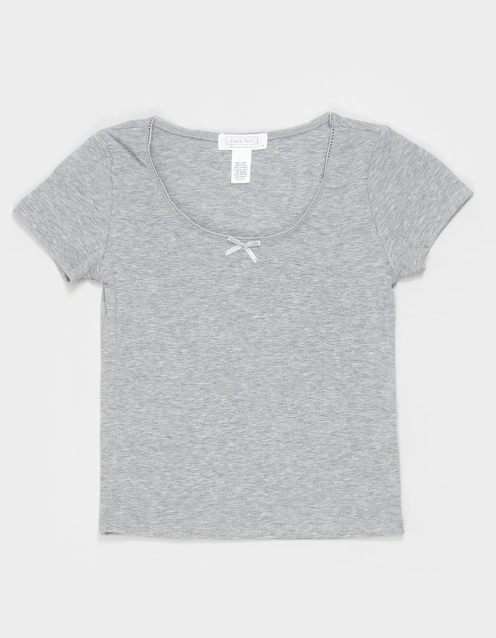 FULL TILT Essentials Girls Bow Trim Tee - HEATHER GRAY