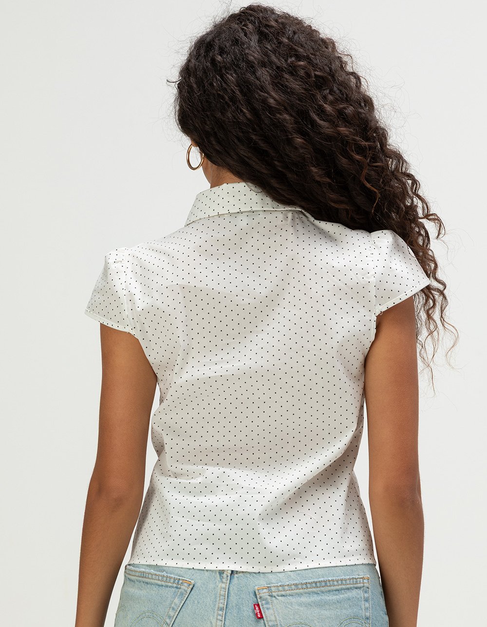 LOVE TREE Womens Polka Dot Button Up Shirt - WHITE