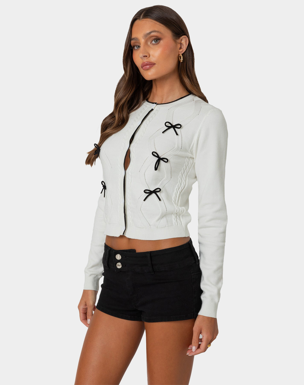 EDIKTED Contrast Bow Knit Cardigan