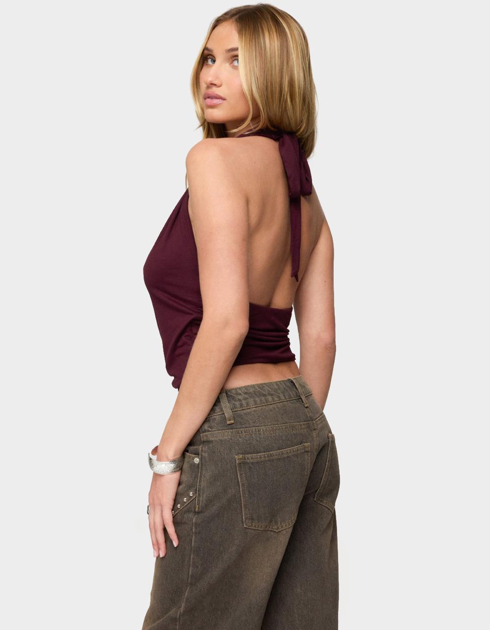 EDIKTED Addana Wrapped Halter Top - DK RED