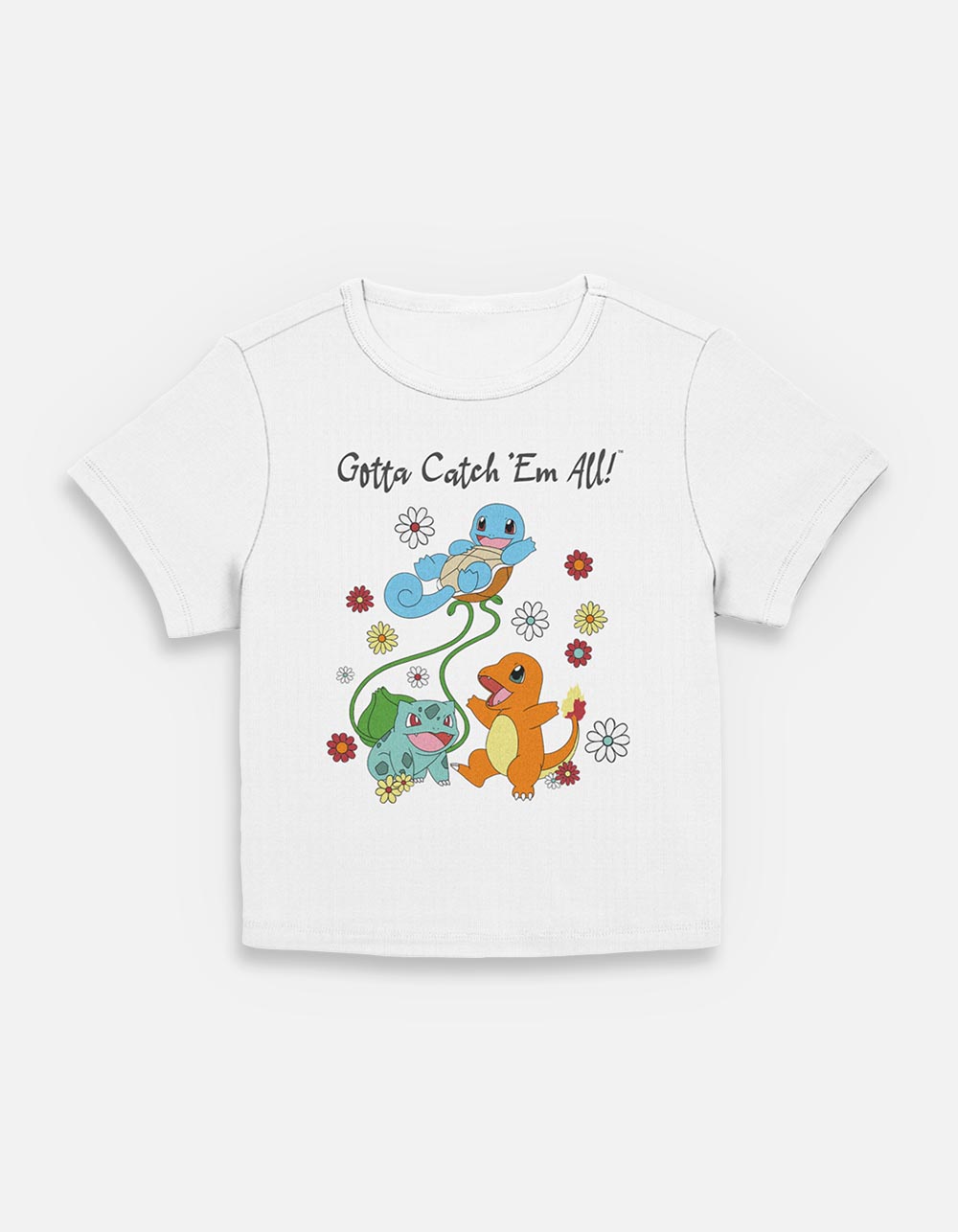 POKEMON Catch Em All Flowers Womens Baby Tee - CREAM