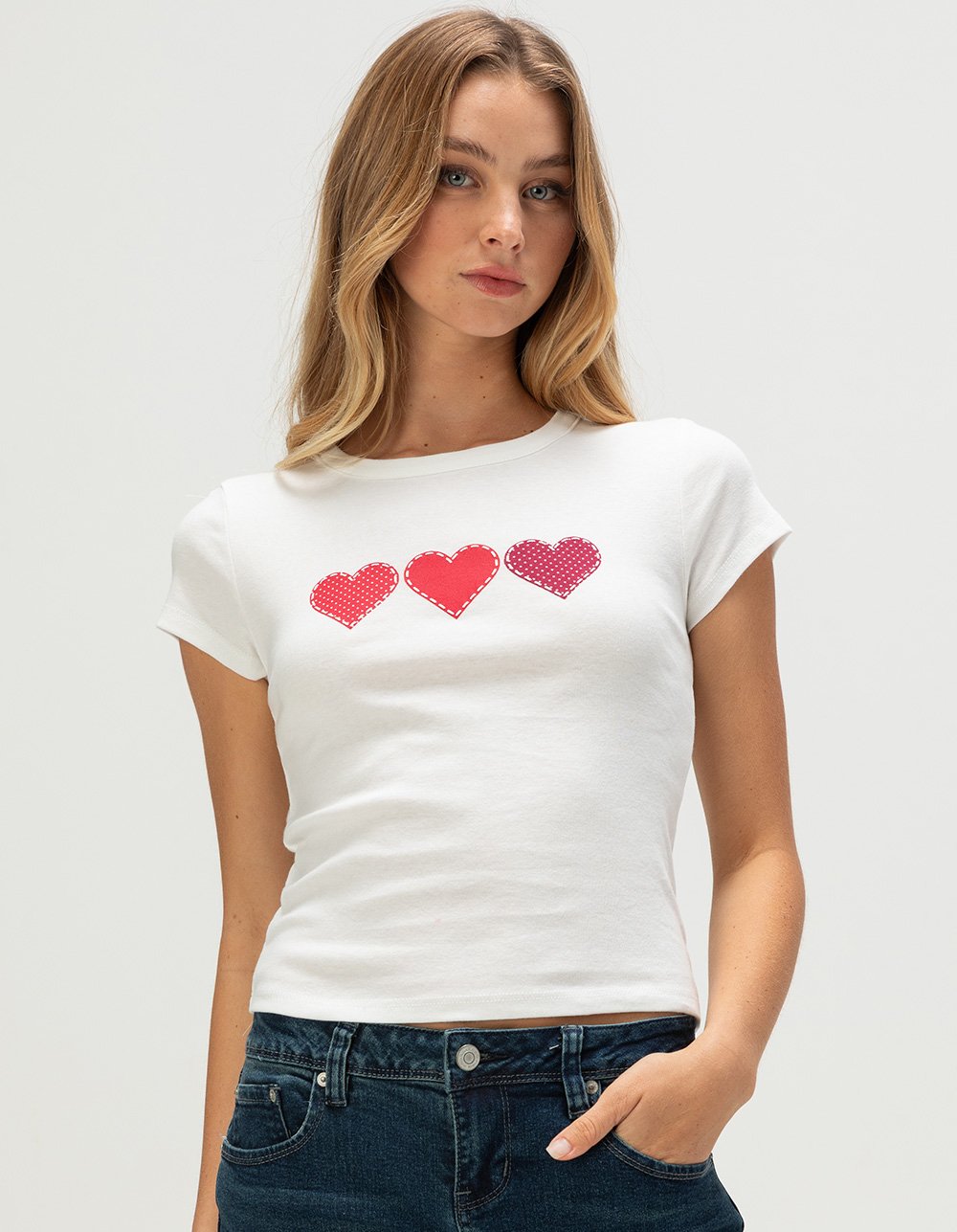 FULL TILT Heart Puff Womens Baby Tee - IVORY
