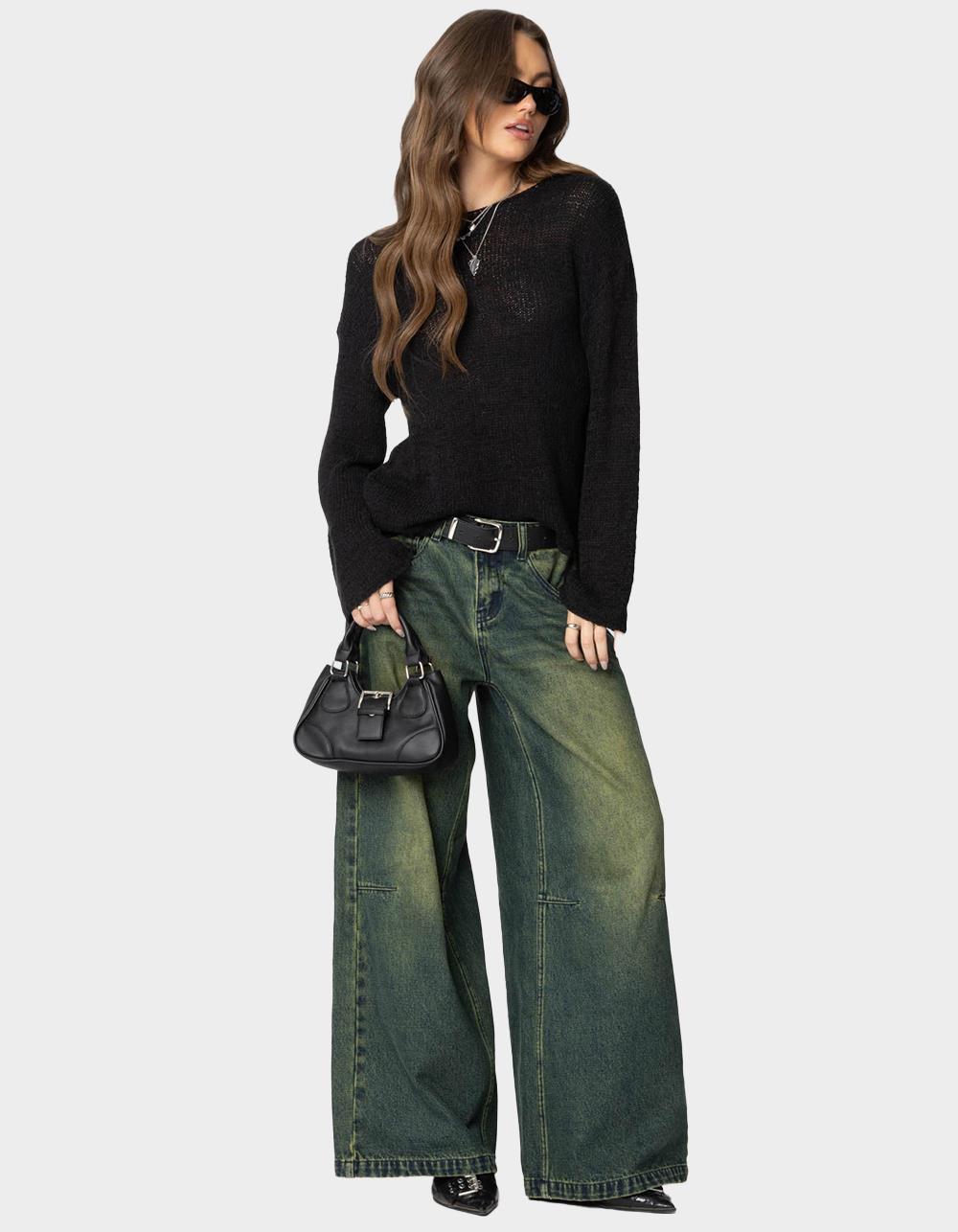 EDIKTED Striped Drop Shoulder Light Knit Sweater - BLACK