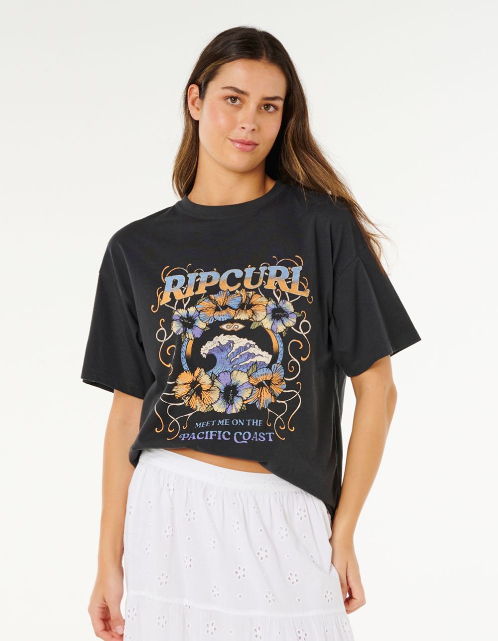 RIP CURL Pacific Coast Heritage Womens Tee - WASHED BLACK