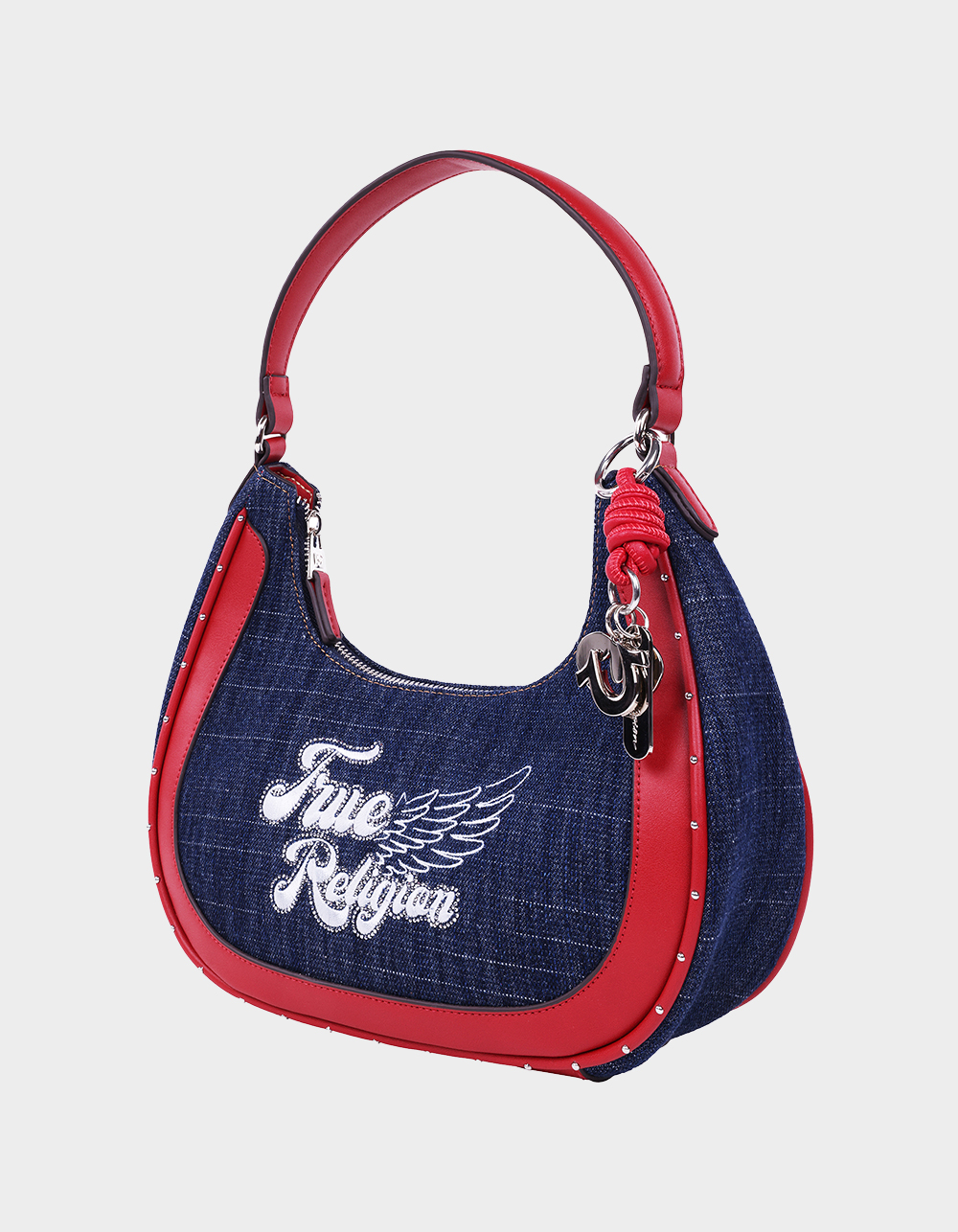 TRUE RELIGION Wing Motif Denim Hobo Bag - NAVY