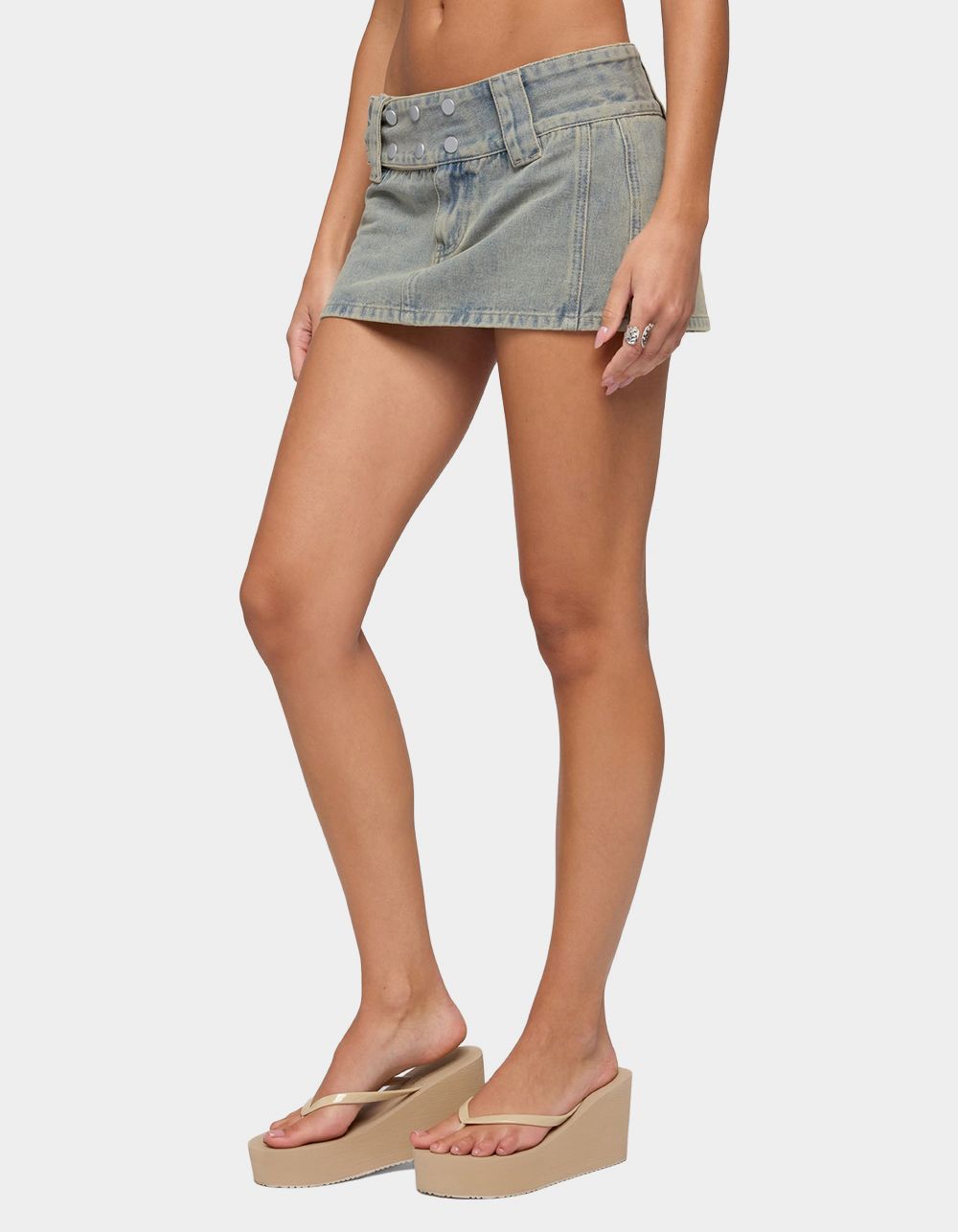 EDIKTED Lolah Snap Waist Denim Mini Skort - LIGHT BLUE
