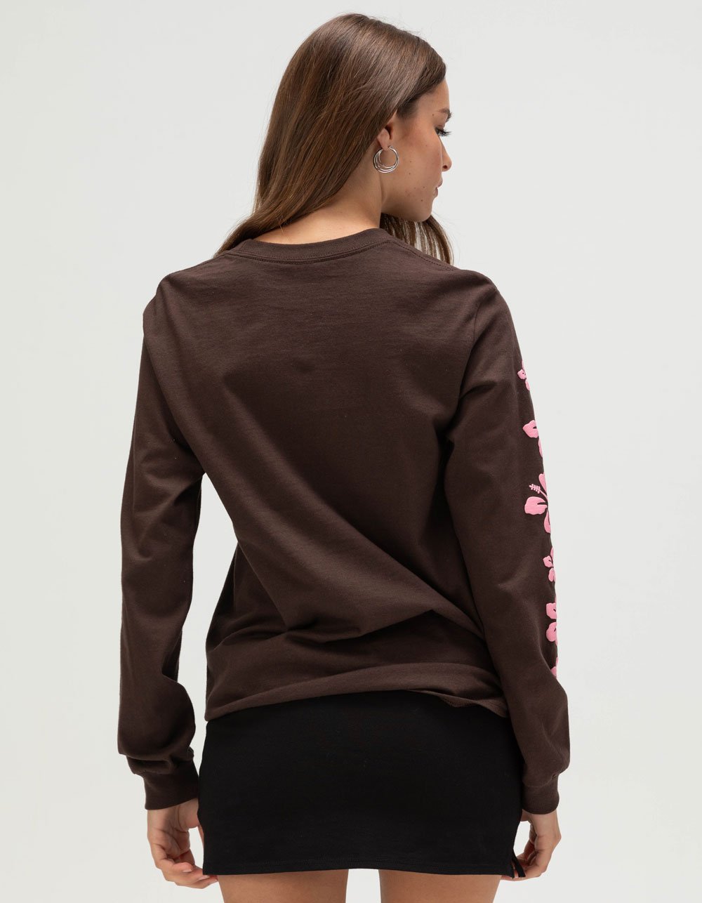 RIOT SOCIETY Hibiscus Womens Long Sleeve Tee - BROWN