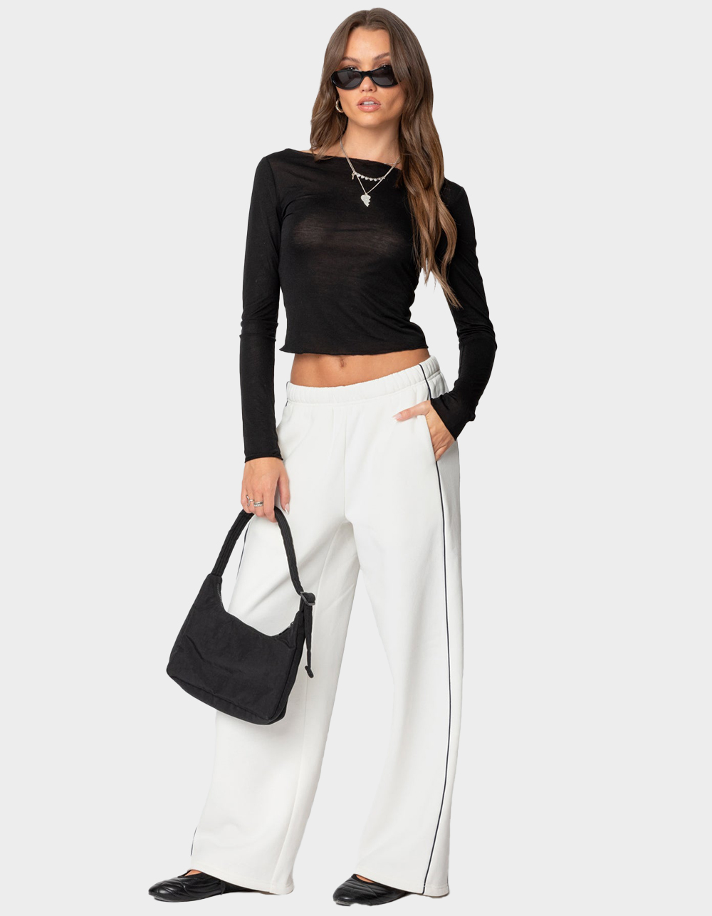 EDIKTED Rach Sheer Boat Neck Top - BLACK