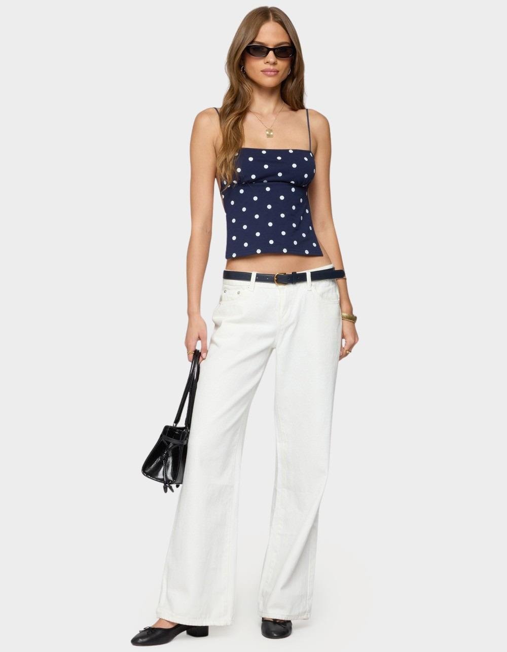 EDIKTED Jinx Polka Dot Open-Back Top - NAVY