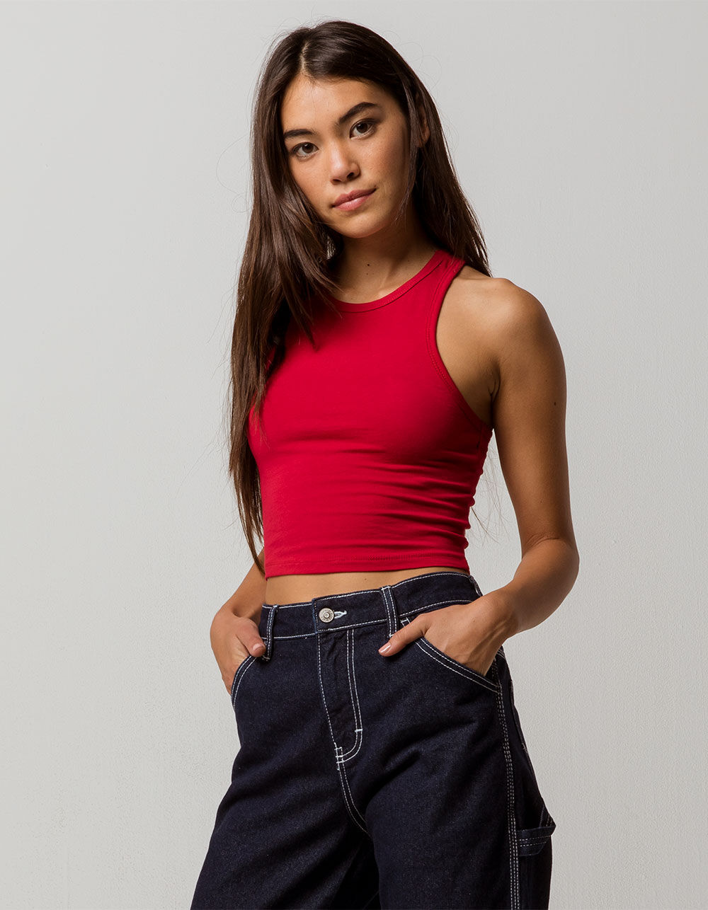 BOZZOLO High Neck Racerback Red Womens Crop Tank Top - RED | Tillys