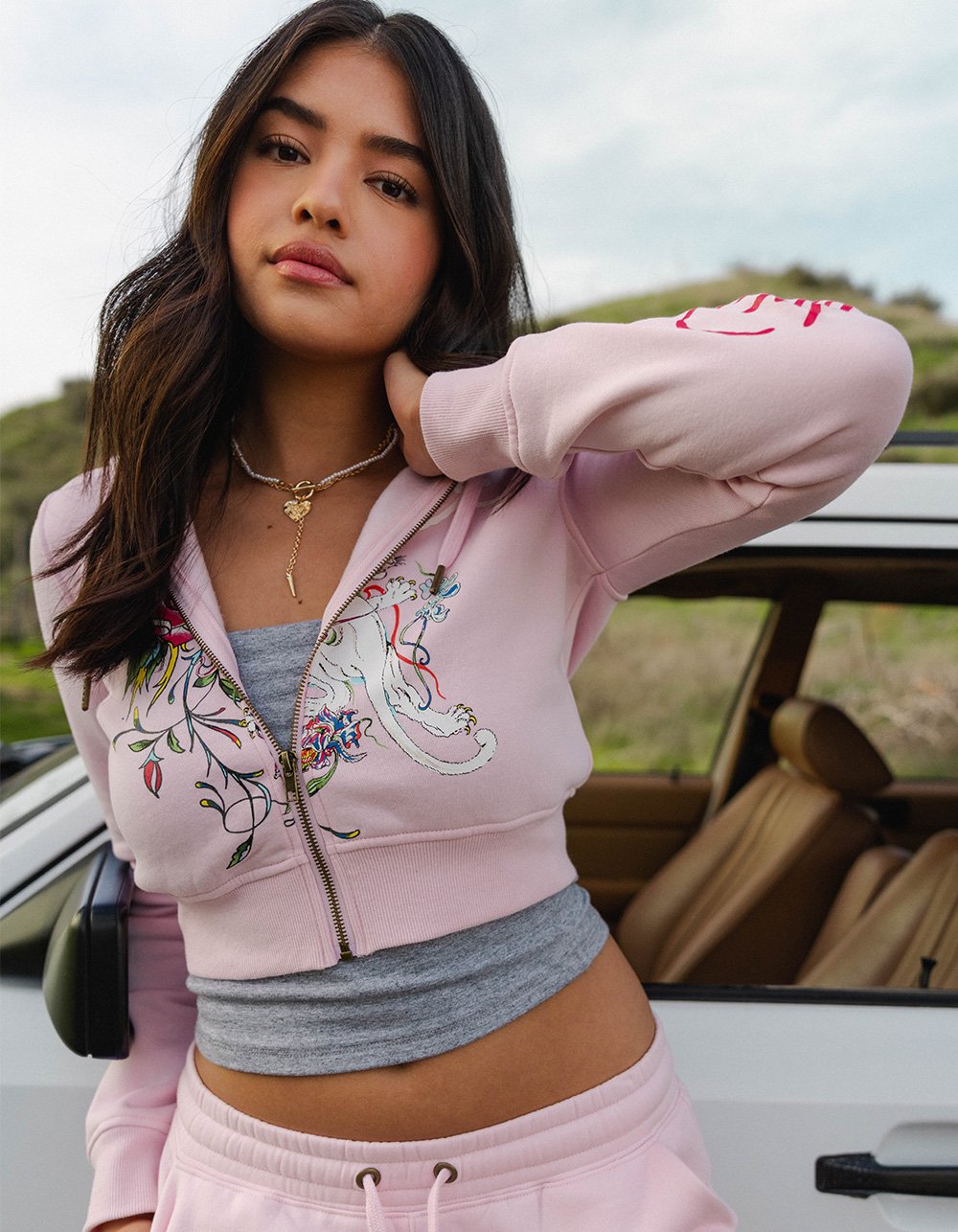 *PRIORITY* ED HARDY White Panther Womens Zip-Up Hoodie - PINK