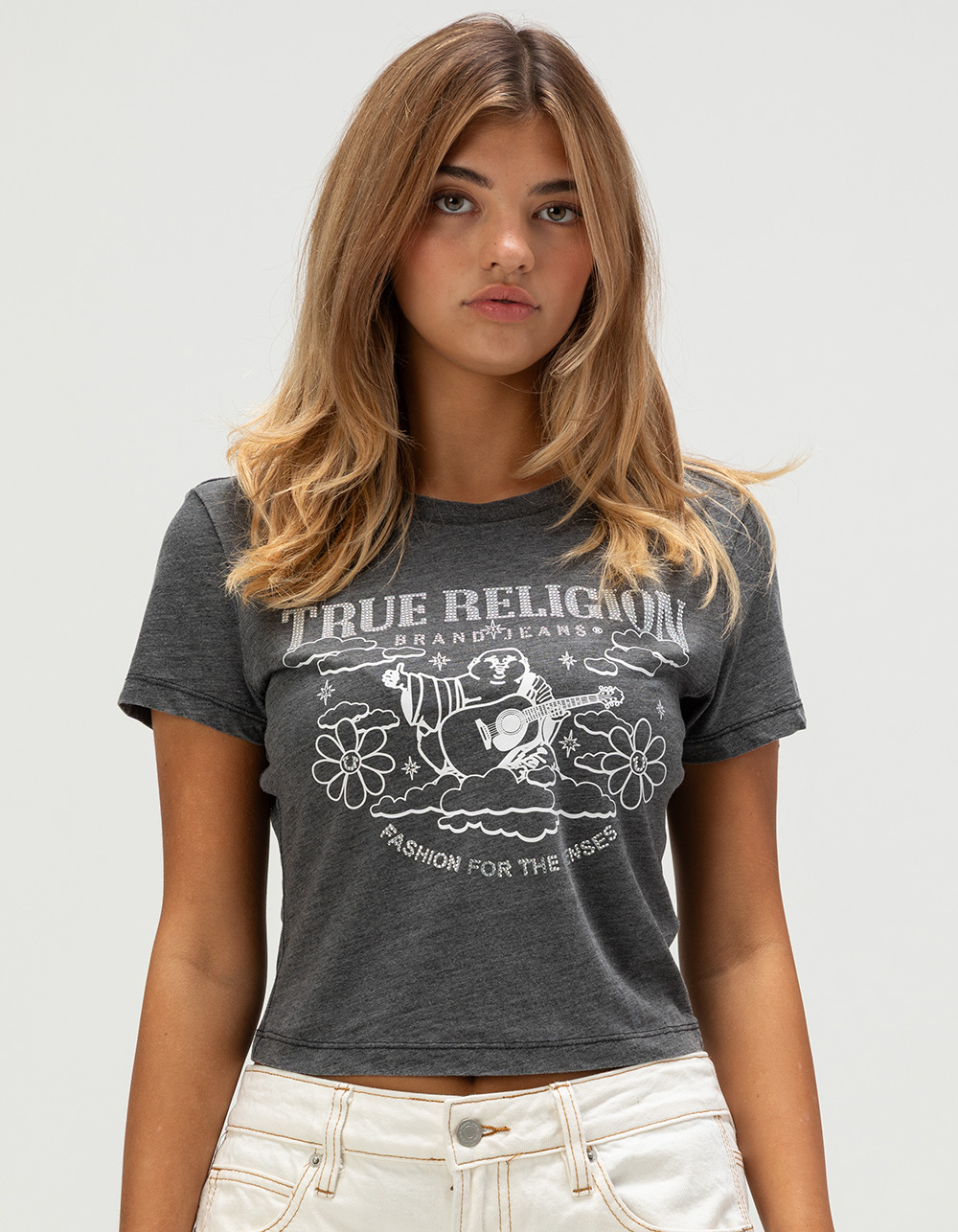 TRUE RELIGION Buddha Womens Baby Tee - BLACK