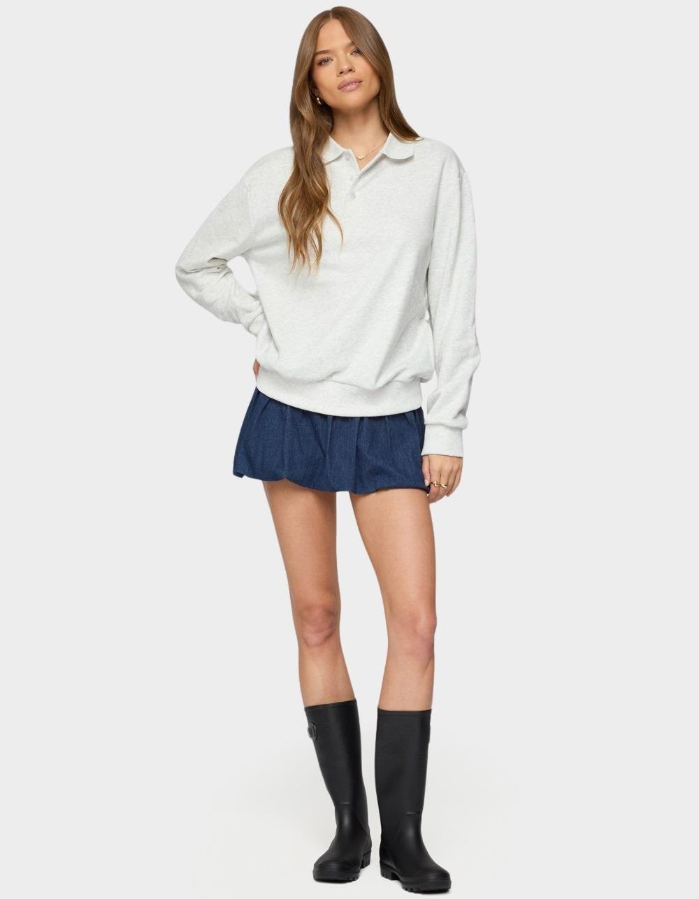 EDIKTED Scholar Oversized Polo Sweatshirt - GRAY