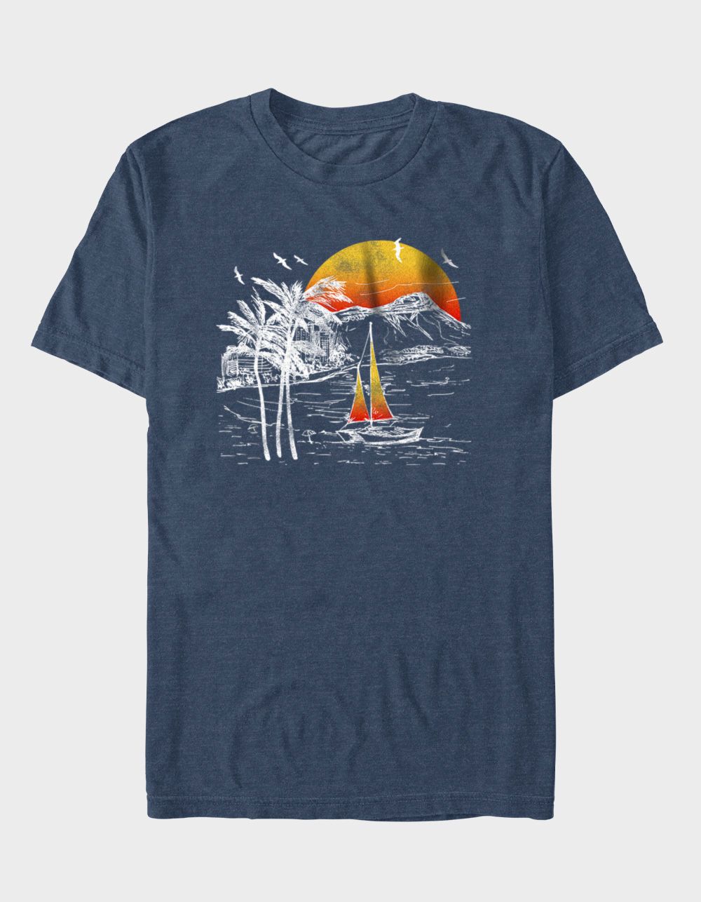 SUNSET Come Sail Away Unisex Tee - HEATHER NAVY