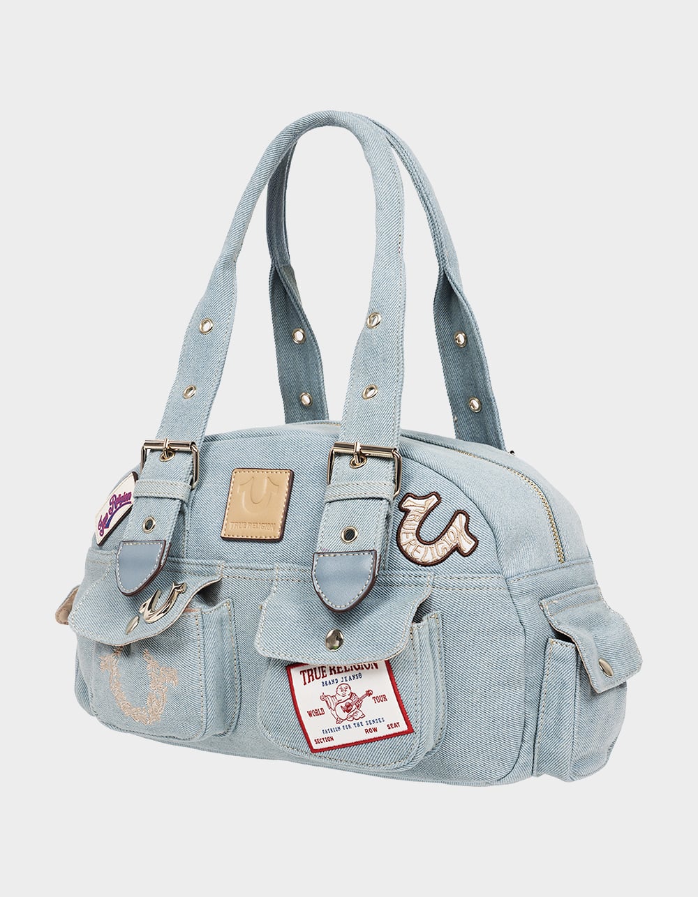 TRUE RELIGION Multi-Patch Denim Satchel Bag - DENIM