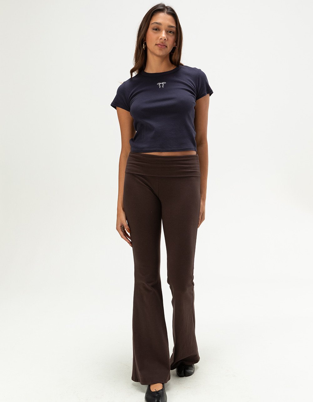 FULL TILT Embroidered Bow Womens Baby Tee - NAVY