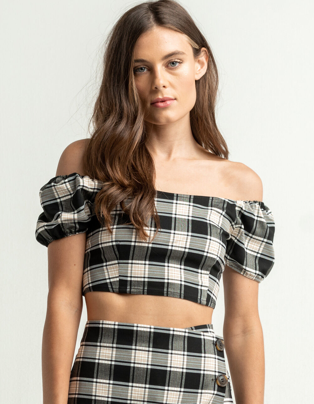 LOVE TREE Fitted Plaid Womens Black Top BLACK Tillys