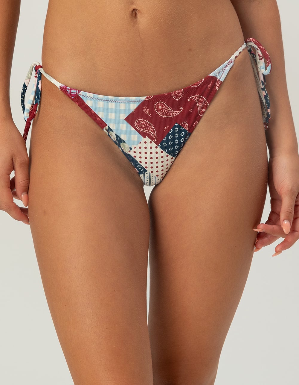 FULL TILT Textured Reversible Tie Side Cheeky Bikini Bottoms - MULTI
