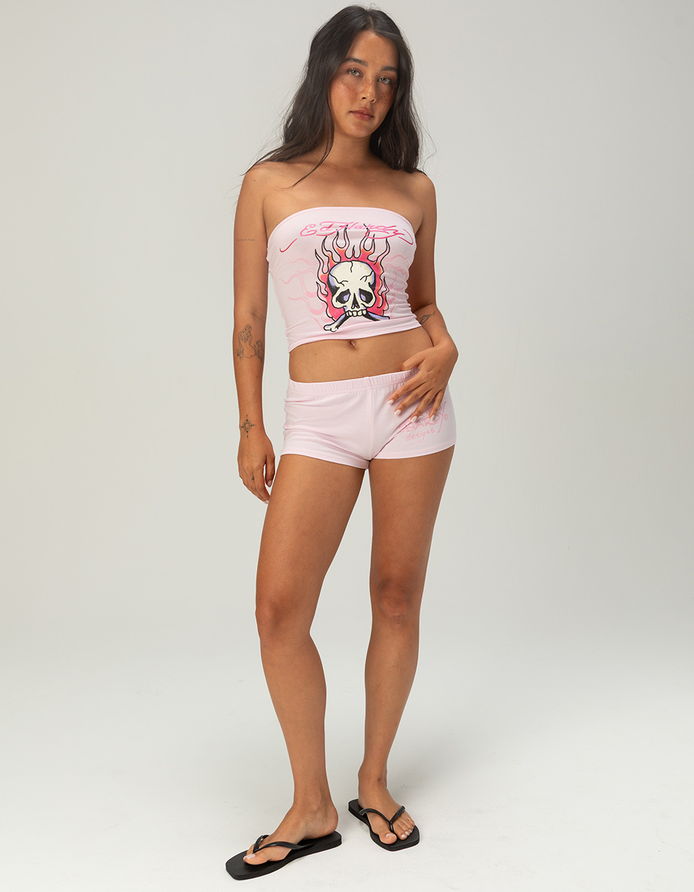 ED HARDY PINK Flame Skull Womens Micro Shorts
