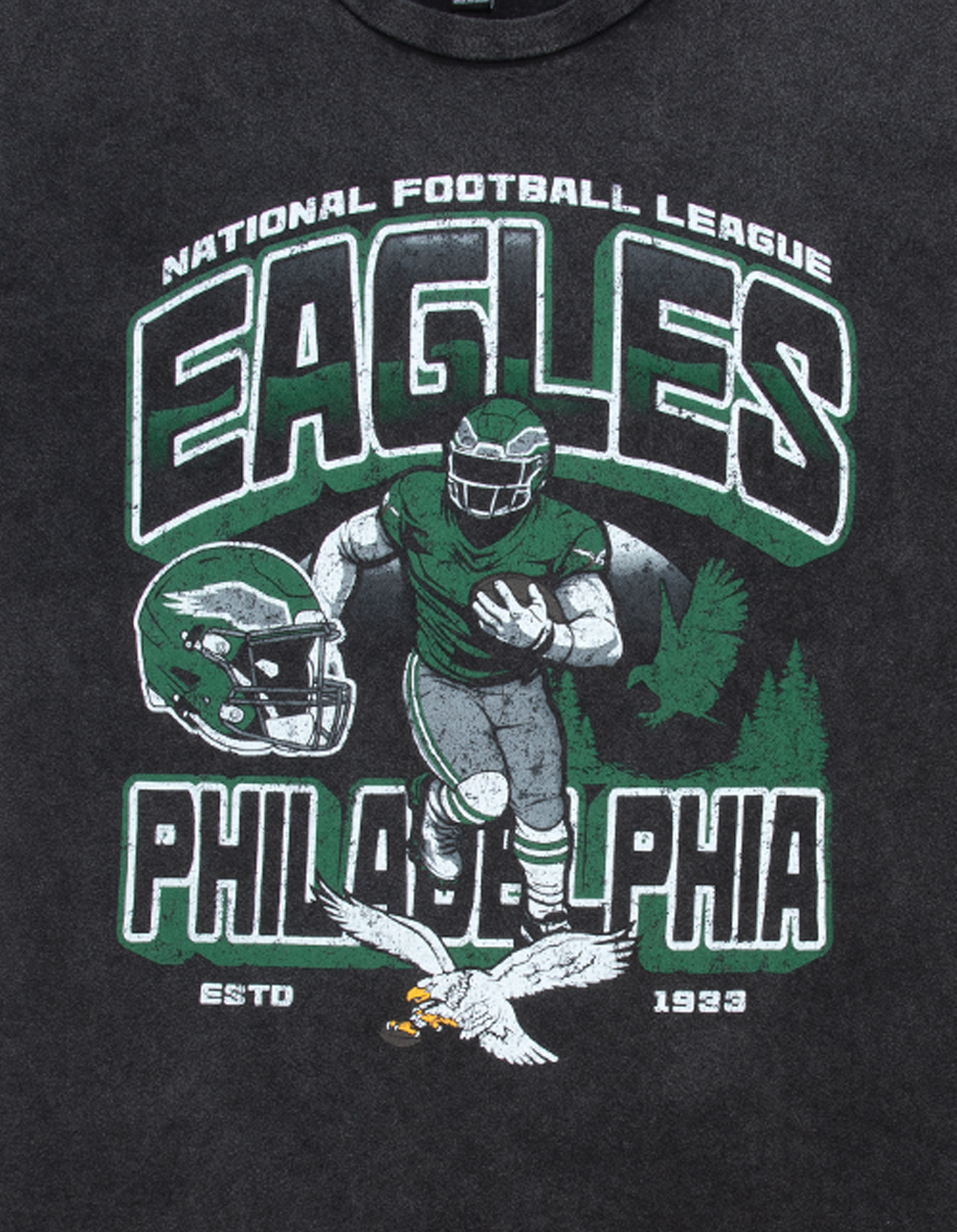 THE WILD COLLECTIVE Philadelphia Eagles Player Mens Tee - WASHED BLACK