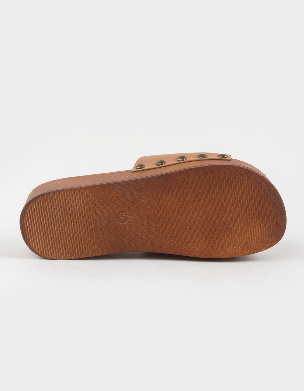 BAMBOO Rez Womens Studded Flatform Slides - TAN