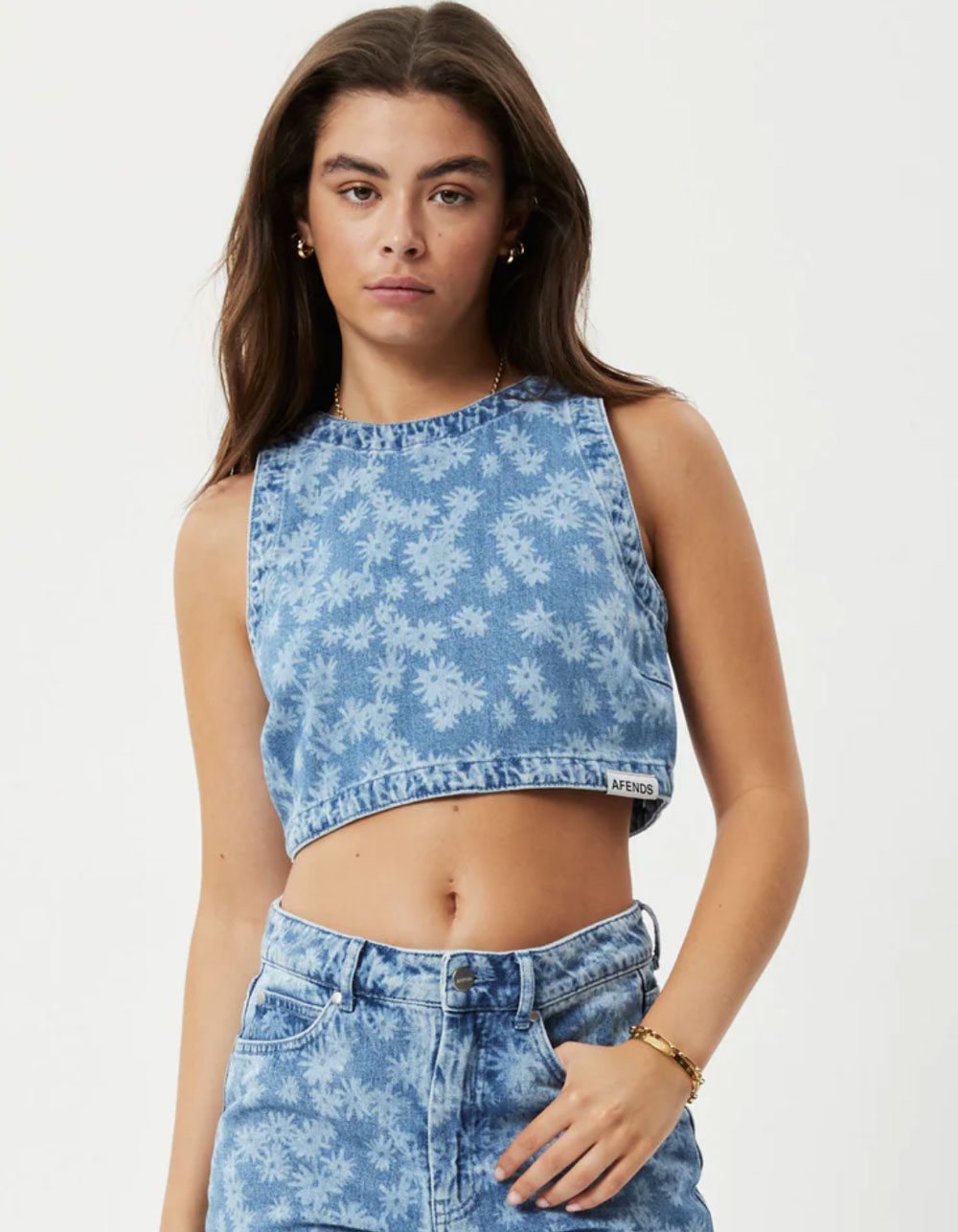 AFENDS Fink Womens Denim Crop Top MEDIUM WASH Tillys