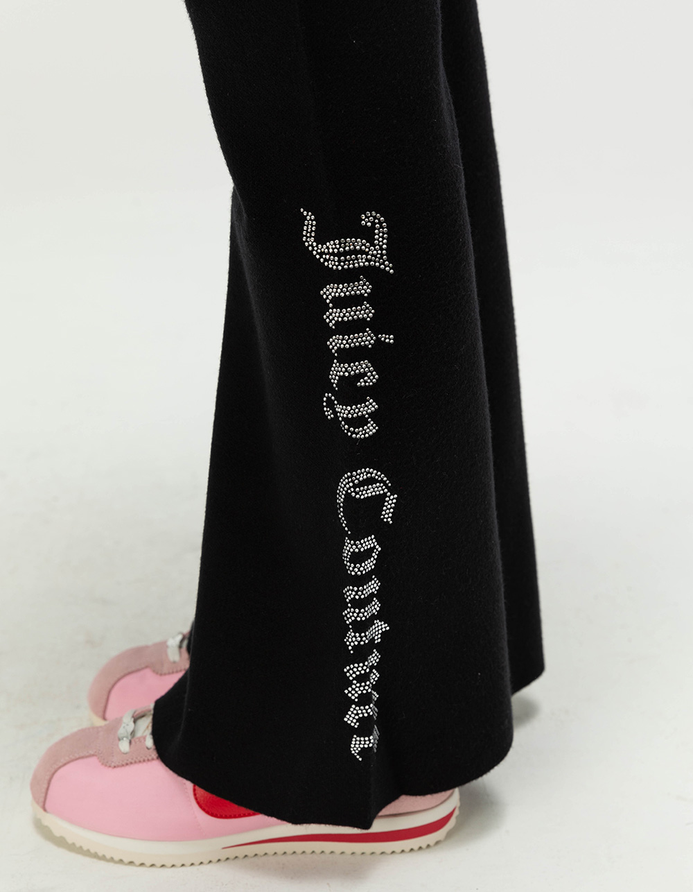 JUICY COUTURE Sweater Bling Womens Fold Over Waistband Flare Pants - BLACK