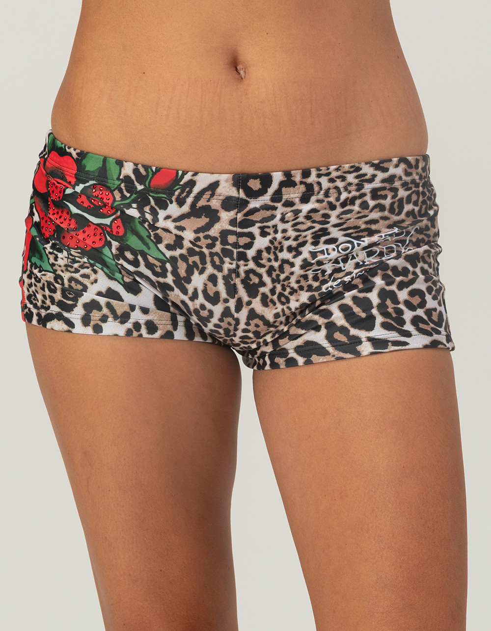 ED HARDY Red LEOPARD Womens Swim Boyshorts