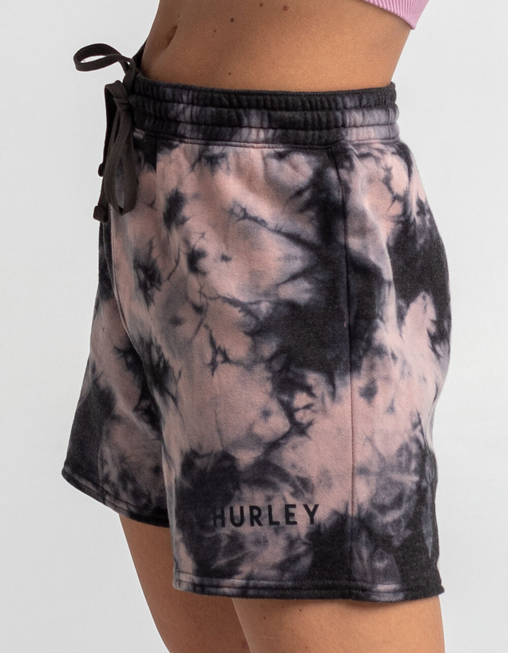 Hurley Tie-Dye Fleece Shorts - Melon Tie-Dye Color, Elastic Waist With Ties (US Size 7-9)